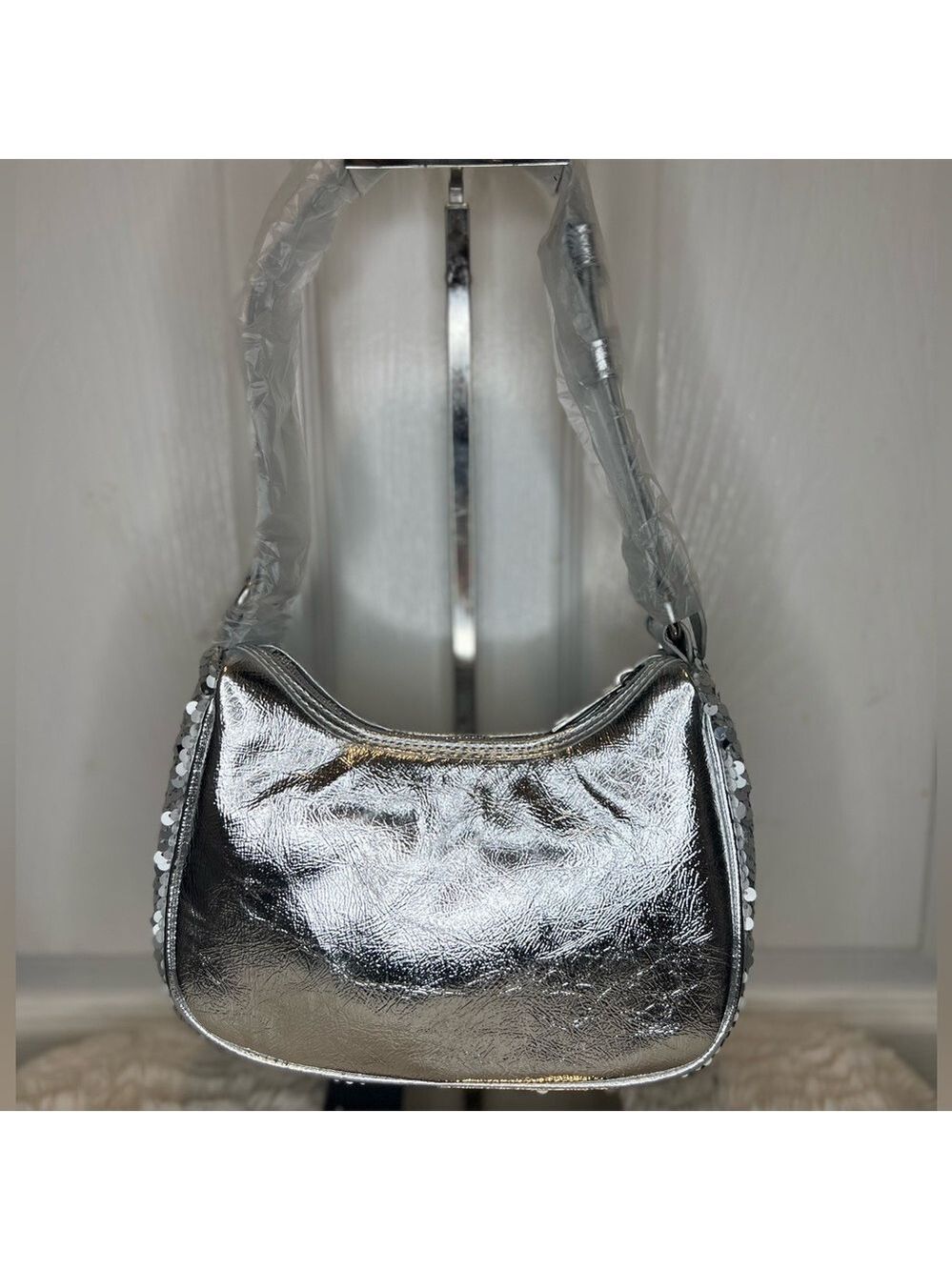 NICOLE MILLER SILVER SEQUIN MINI BAG NEW - Picture 2 of 8